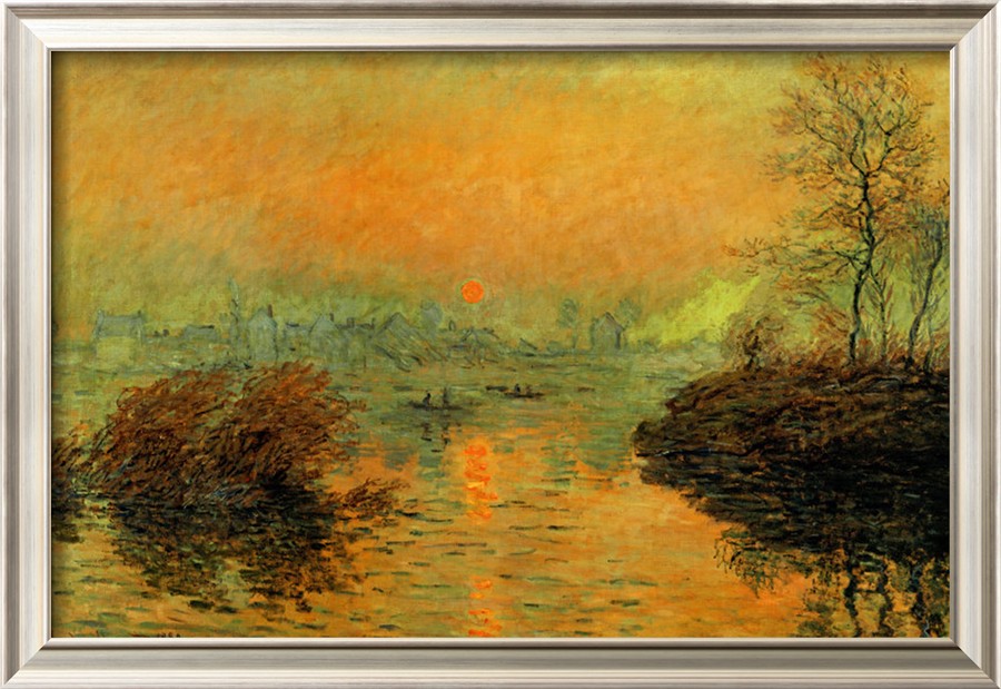 Setting Sun on the Seine at Lavacourt, Effect of Winter, 1880 - Claude Monet Paintings